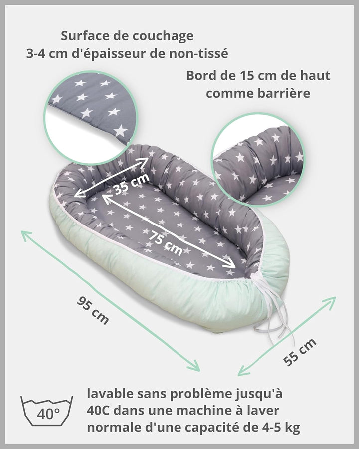 ULLENBOOM ® Babynest & Kuschelnest (55x95 cm) Blau Hellblau (Made in EU) - Baby Nestchen aus Baumwol