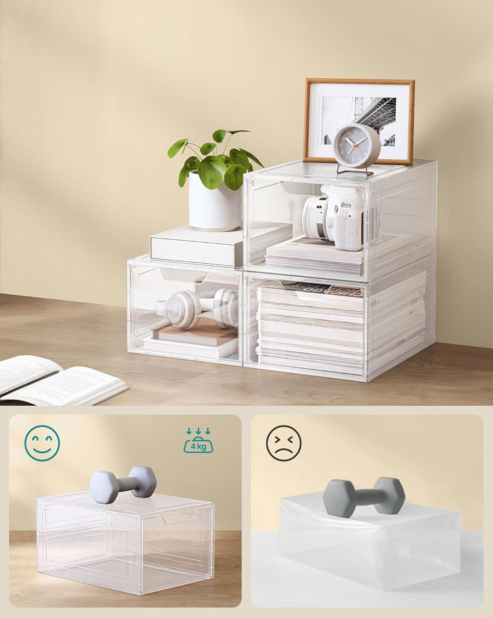 SONGMICS Schuhboxen, Schuh-Organizer aus Kunststoff, mit Tür, durchsichtig, Kunststoffboxen, 12er Se