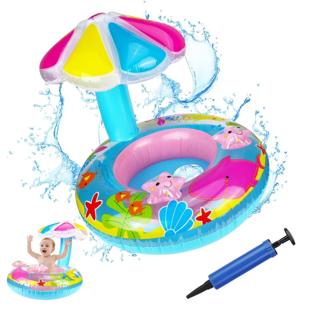 Baby Schwimmring in Meerestiere Form, Baby Float Aufblasbar Schwimmhilfe Ring Mit Sonnendach Sitz In