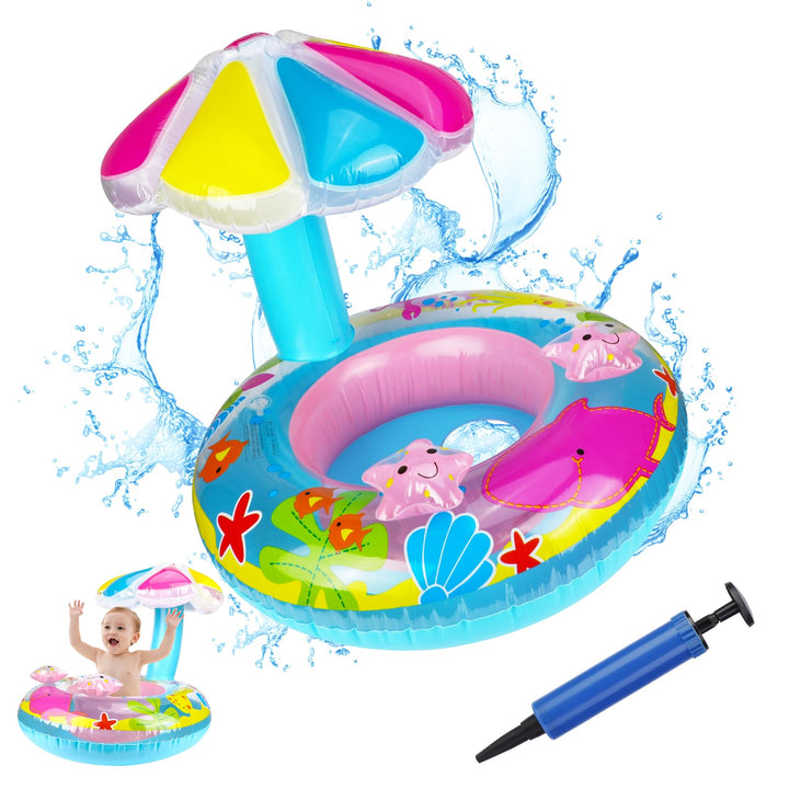 Baby Schwimmring in Meerestiere Form, Baby Float Aufblasbar Schwimmhilfe Ring Mit Sonnendach Sitz In
