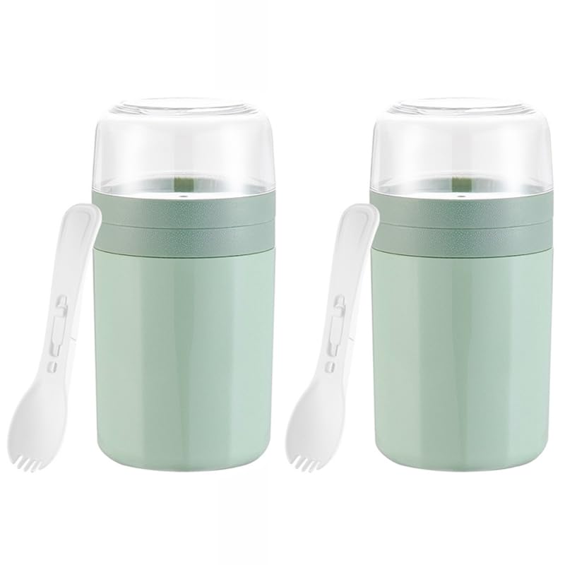 2 Stück Müslibecher To Go mit Löffel, 700ml Joghurtbecher To Go, 2-Schicht-Design, Auslaufsicherer,