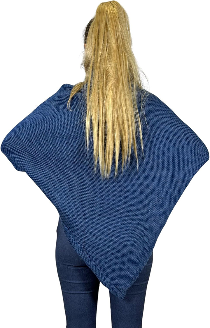 Mississhop Poncho Strick Sweatshirt Pullover Umhang Überwurf Einheitsgrösse Jeansblau, Einheitsgröss