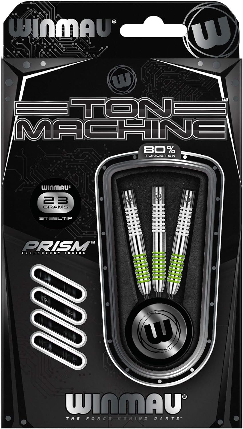 WINMAU Ton Machine 23g Profi Wolfram Steeltip Dartpfeile Set mit Flights und Schäfte
