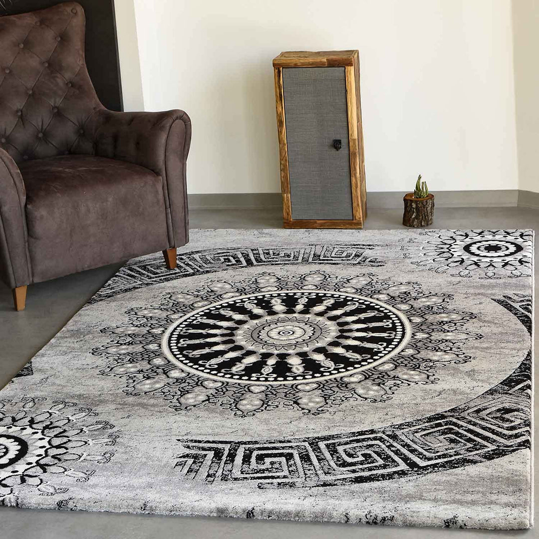 VIMODA Teppich kurzflor Klassisch Orient Design Vintage Mandala Dunkelbraun Grau Anthrazit, für Wohn