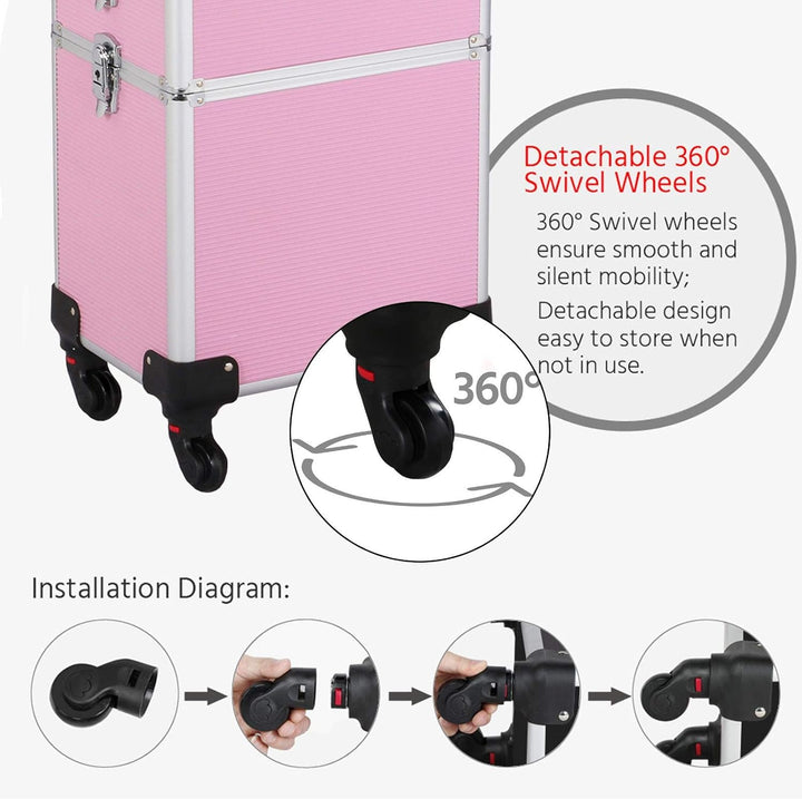 Yaheetech Friseurkoffer Trolley Alu Kosmetikkoffer 4 in 1 Schminkkoffer mit 4 Rollen Make-up Friseur