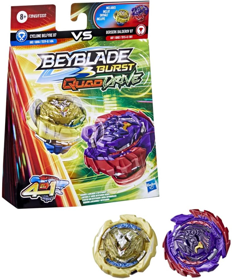 Beyblade Burst QuadDrive Berserk Balderov B7 und Cyclone Belfyre B7 Doppelpack − Battle Kreisel Mult