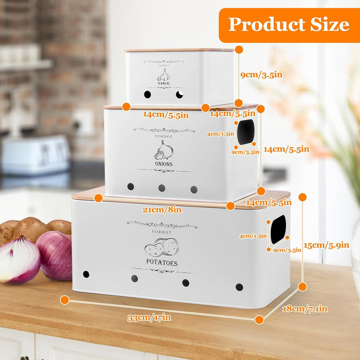 Kartoffel Aufbewahrungsbox, 3er Set Zwiebel Kartoffel Knoblauch Aufbewahrung, Kartoffelbox mit Decke