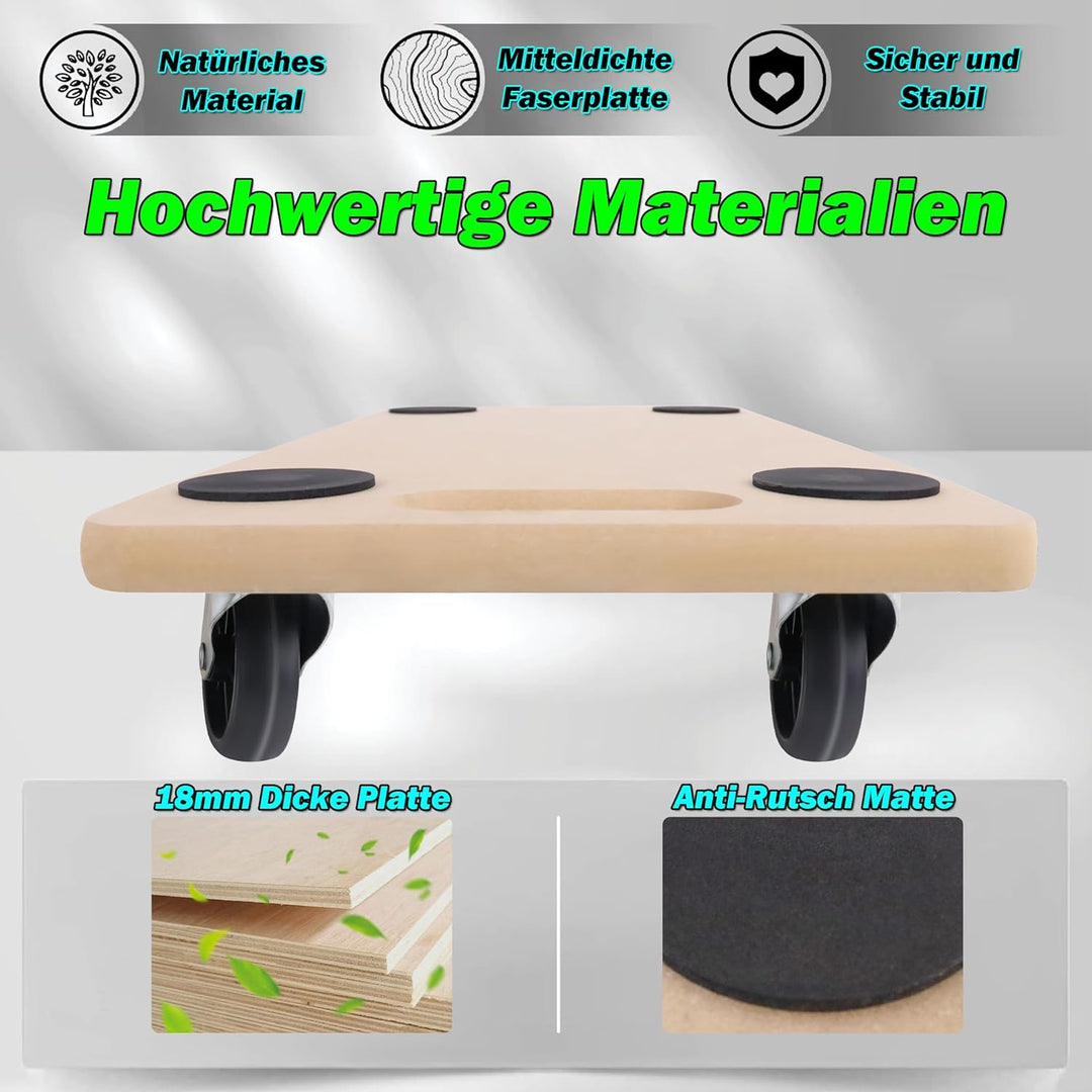 VA-Cerulean Rollbrett 4 Stück Transportroller Möbelroller mit Gummipads Rollbretter max. 200 kg Trag
