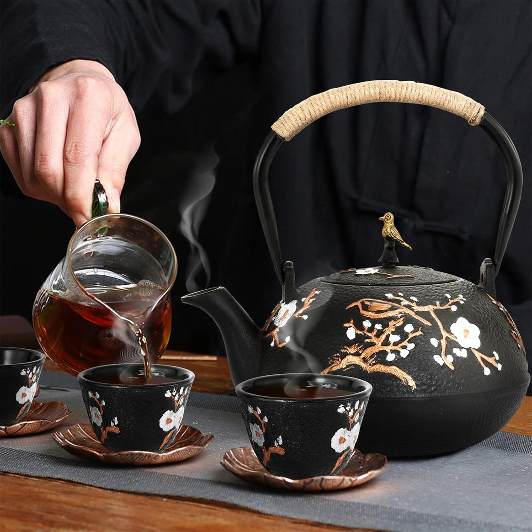 Dyna-Living Teekanne Gusseisen Set, Japanische 1,2 Liter Gusseiserne Teekanne 4 Teebecher, Basis, Ed