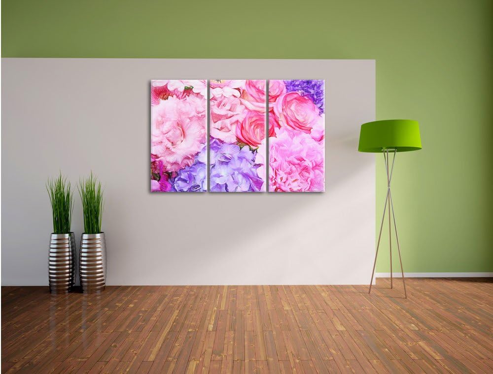 Pixxprint prachtvoller Blumenstrauss als Leinwandbild/Grösse: 3 Teilig (120x80) / Wandbild/Kunstdruc