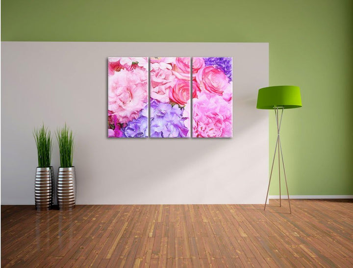 Pixxprint prachtvoller Blumenstrauss als Leinwandbild/Grösse: 3 Teilig (120x80) / Wandbild/Kunstdruc