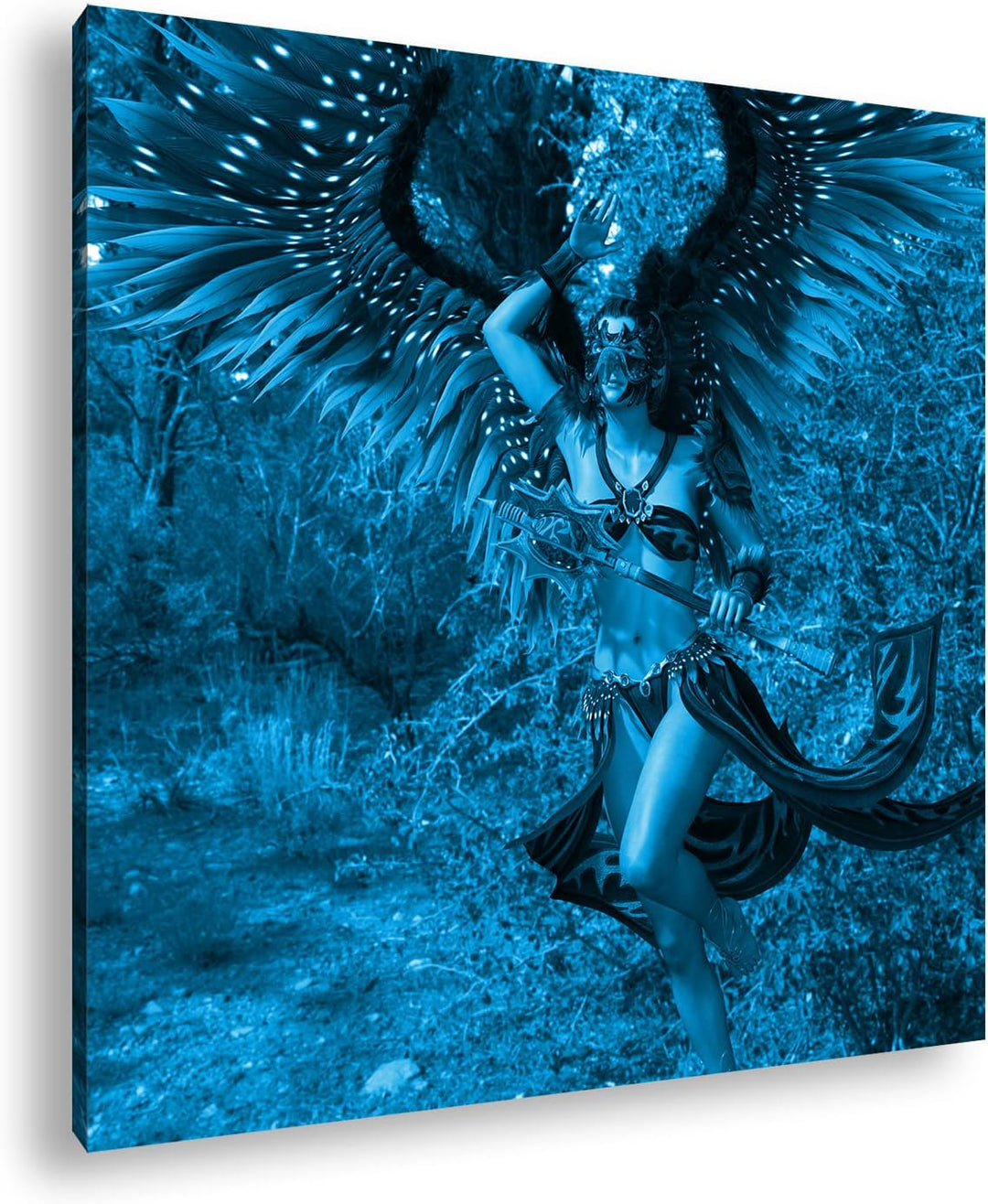 deyoli Feen Kriegerin Format: 70x70 Effekt: Monocrome Blau als Leinwand, Motiv fertig gerahmt auf Ec