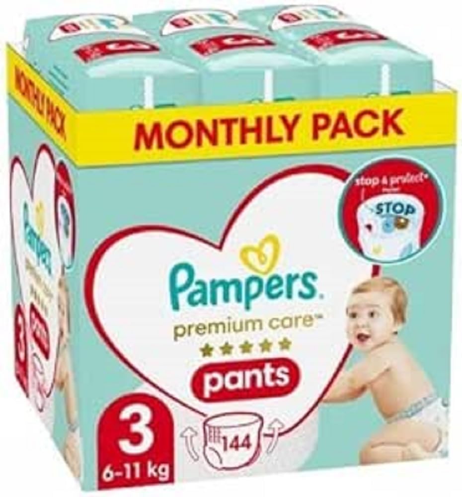 Pampers Pants Windelhose Grösse 3 (6-11kg), Premium Care, 144 Stück, Windeln mit Stop- & Protect Ant