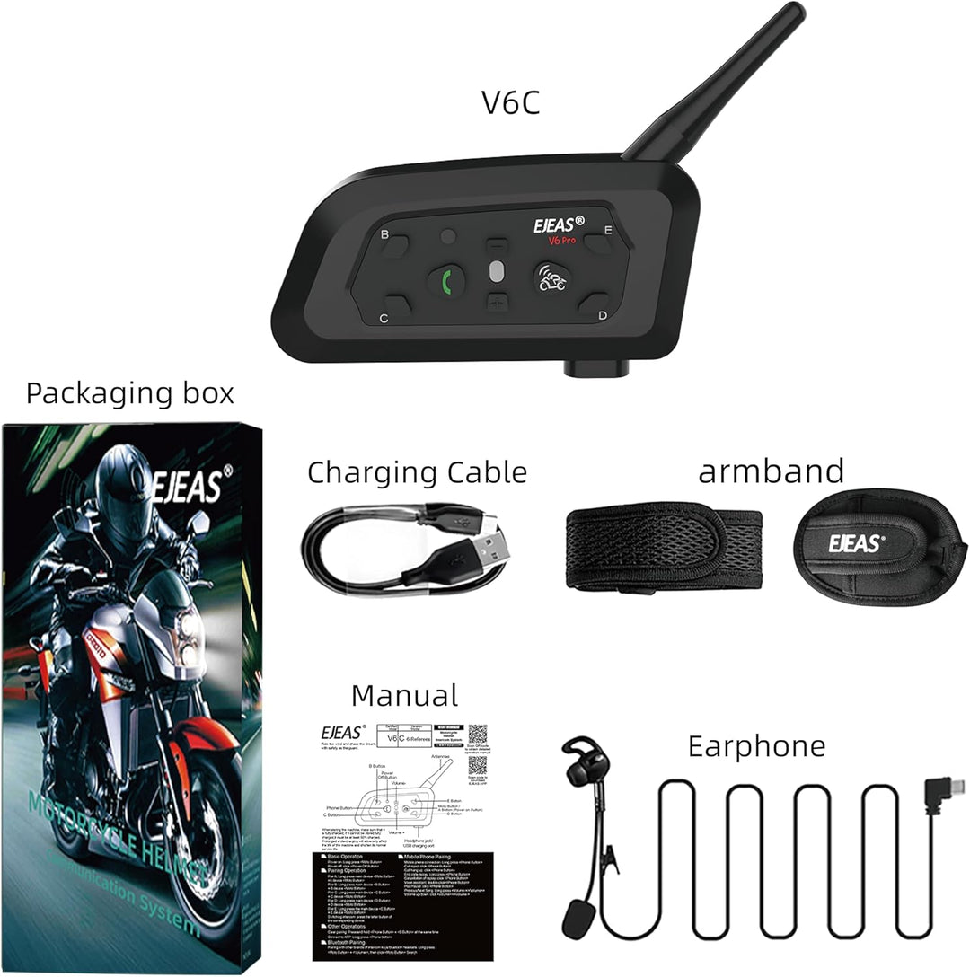 EJEAS V6C Fussball Schiedsrichter Bluetooth Intercom Headset mit CVC Rauschunterdrückung und Armtasc