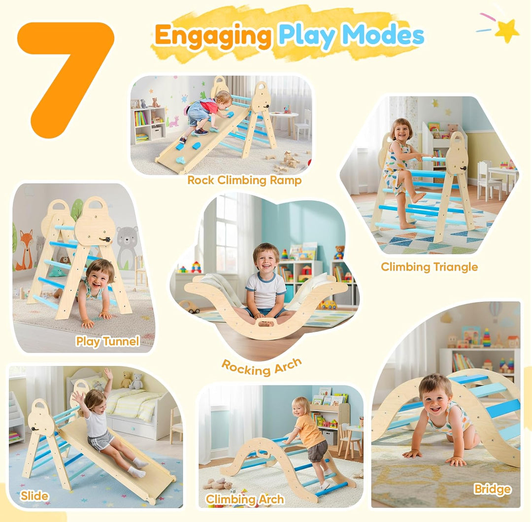 Klettergerüst für Kleinkinder, Kletterleiter aus Holz für Kinder mit gemütlichem Kissen, Indoor-Mont