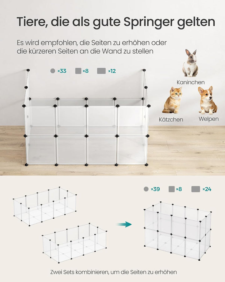 SONGMICS Freigehege mit Bodenplatten, Laufstall, Meerschweinchen Gehege, aus Kunststoff, Gehege für