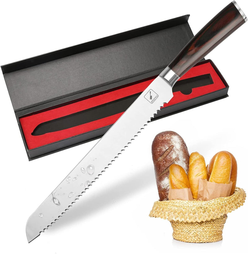 imarku Gestochen Scharf Brotmesser Wellenschliff | Solingen Rostfreier Stahl / Pakkaholz Griff | Ant