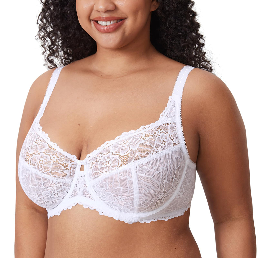 DELIMIRA Damen Minimizer BH Grosse Grössen ohne Polster Vollschalen mit Spitze 75G Weiss, 75G Weiss