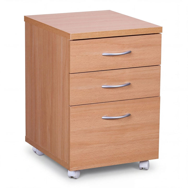 FineBuy Rollcontainer Ottawa 40 x 60 x 45 cm Unterschrank mit Rollen Buche, Rollwagen mit Schubladen