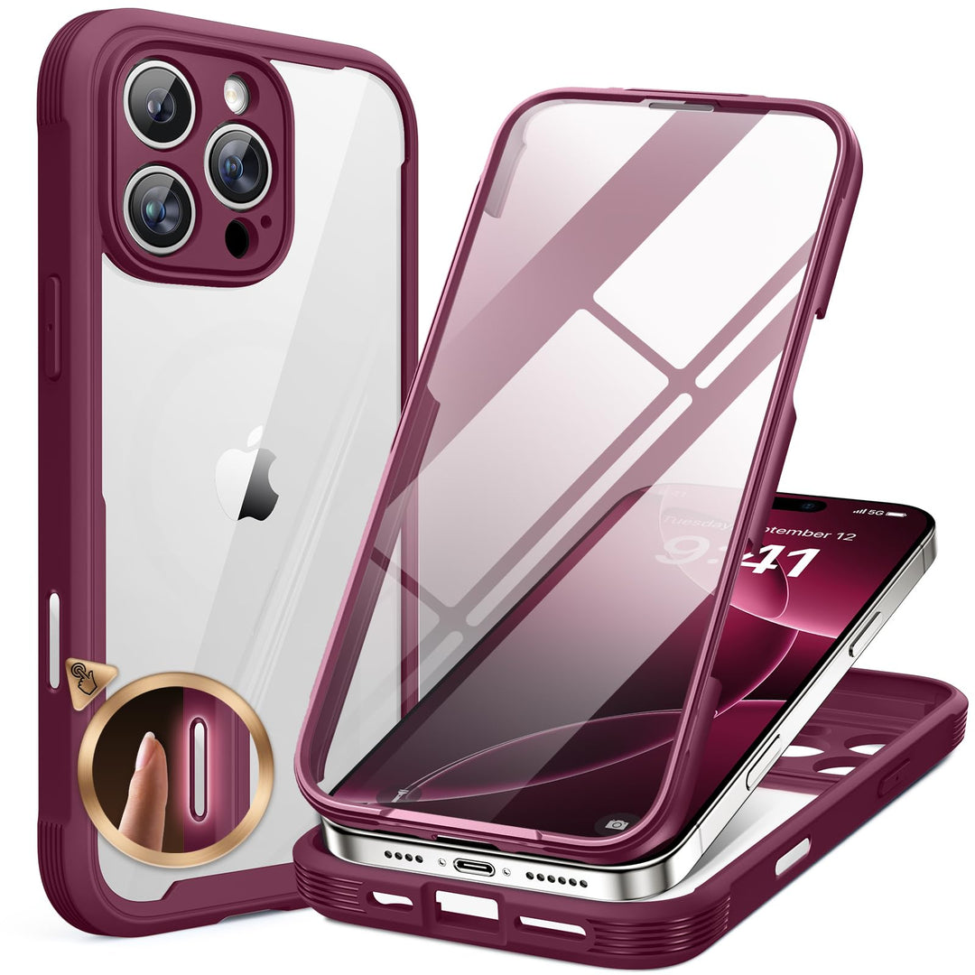 Miracase 360 Grad für iPhone 16 Pro Max Hülle mit Eingebaut Glas Schutzfolie und Kameraschutz, Stoss