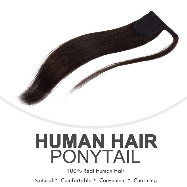 Elailite Ponytail Extension Echthaar #2 Dunkelbraun, Haarverlängerung Zopf Haarzopf Pferdeschwanz Ha