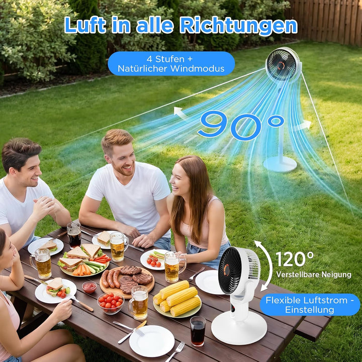 Lepwings Standventilator Leise mit Fernbedienung, 2-in-1 Akkuventilator 10400 mAh, USB-C wiederaufla