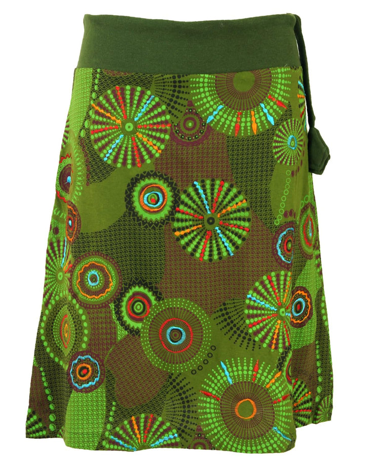 GURU SHOP Bestickter Knielanger Rock, Chic, Retro Mandala - Schwarz, Damen, Baumwolle 42 Olive, 42 O