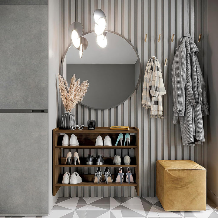 KOMTO Schuhregal Schmal - Schuhablage Flur mit 3 Ebenen Offener Schuhschrank Schuh Organizer Platzsp