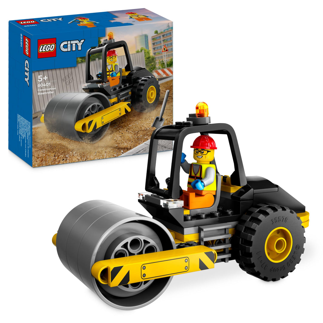 LEGO City Strassenwalze, Baustellenfahrzeug für Kinder ab 5 Jahren, Dampfwalze-Spielzeug mit Bauarbe
