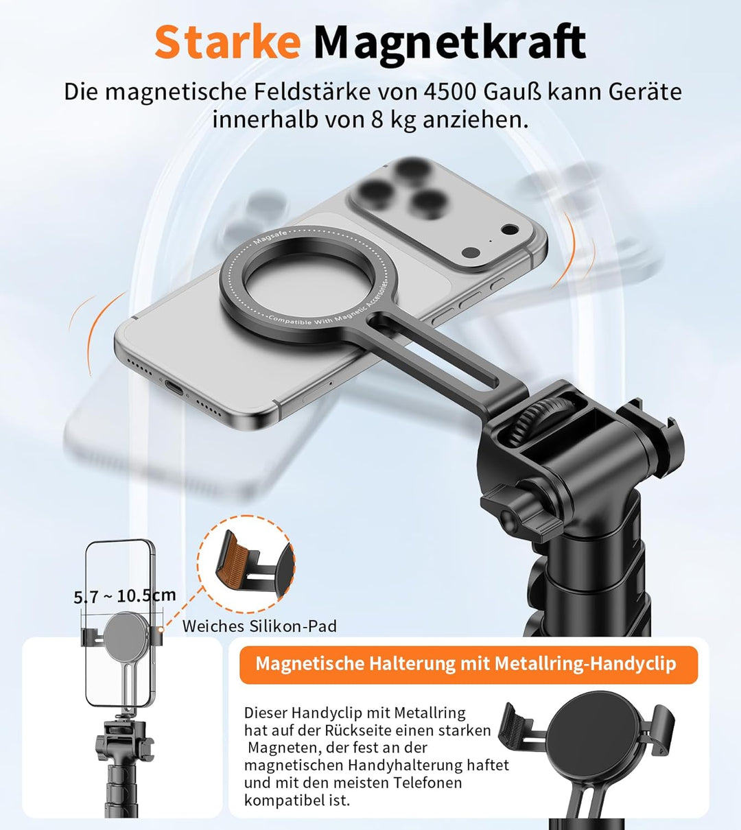 XXZU 187cm Magnetisches Handy Stativ, Leichtes Stativ Kamera mit Fernbedienung & Magnetischer Handyh