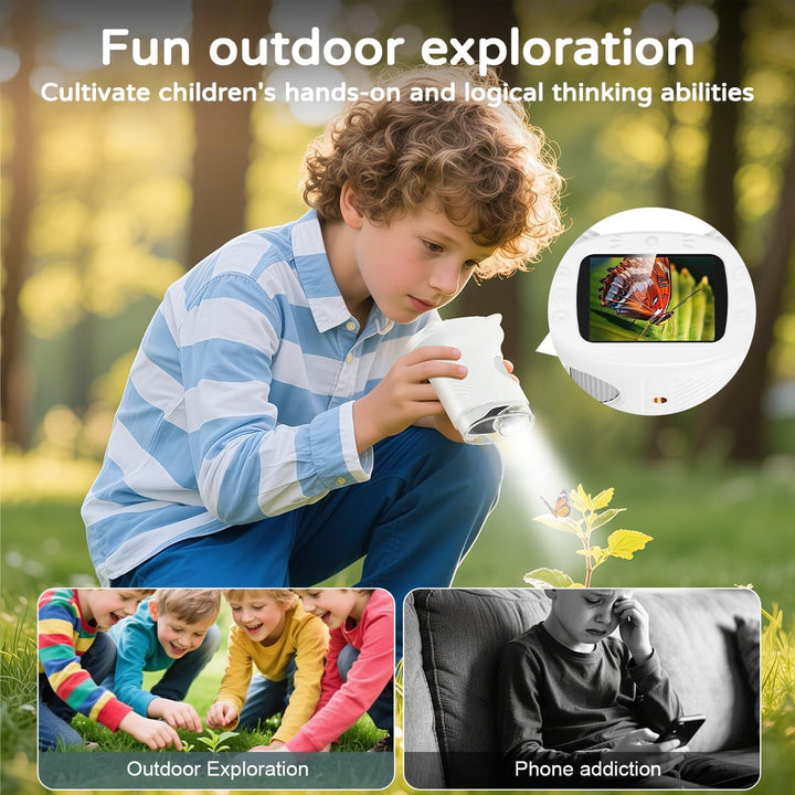 Tragbares Mikroskop für Kinder, 1000x Digitales Handmikroskop Kinder mit 2,4 Zoll IPS Bildschirm, Fo