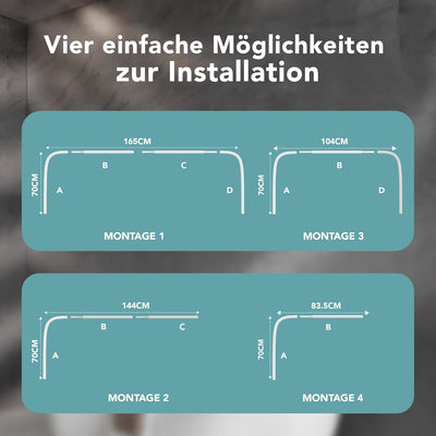 Erica – Duschvorhangstange in U-Form für Wandmontage ohne Deckenhalterung – 70x165x70 cm Duschstange