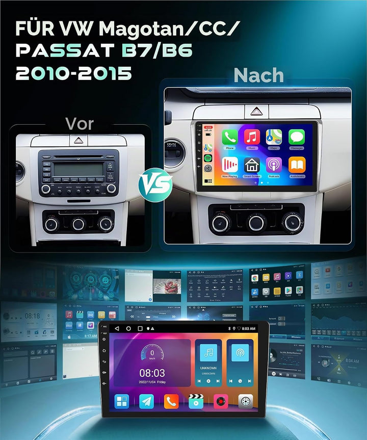 2G&amp;64G VECHTEL 10.1" Bluetooth-Autoradio für VW Magotan/CC 2010-2014 Passat B7/B6 2010-2015 Carplay