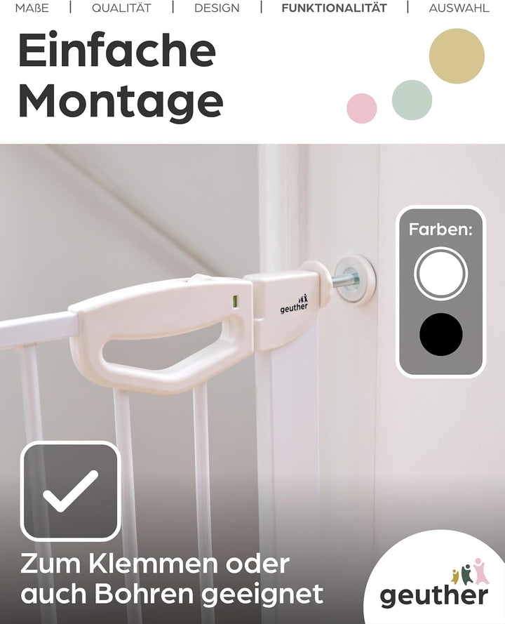 Geuther Türschutzgitter Easylock Flatstep Weiss I Treppenschutzgitter zum Klemmen oder Bohren I Brei