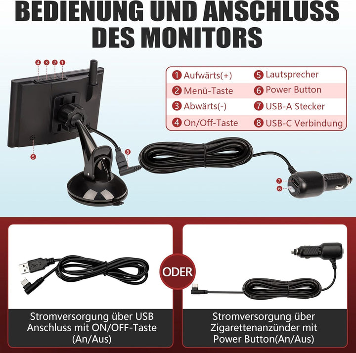 Funk Auto KFZ Rückfahrkamera kabellos Nummernschild 4,3" Monitor Rückfahrsystem mit IR Nachtsicht im