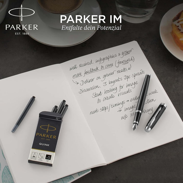 Parker IM Füller Premium Warm Silver Füllfederhalter mit feiner Feder blaue Tinte Geschenkbox