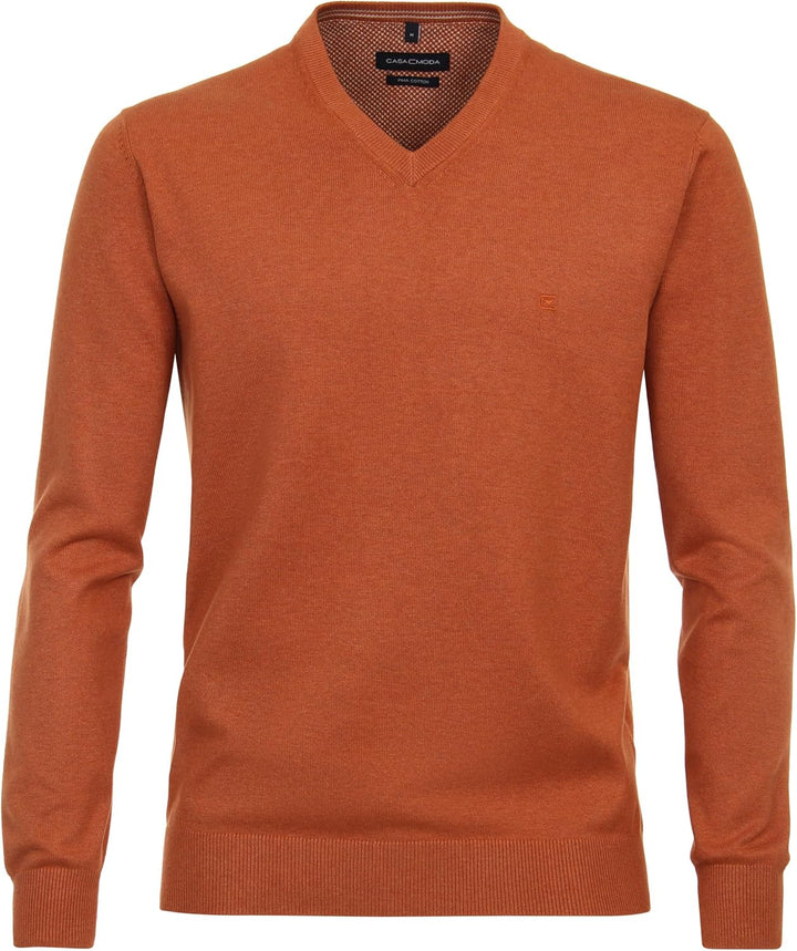 CASAMODA Herren Pullover mit V-Ausschnitt unifarben Elastischer Bund XXL Dunkelbraun, XXL Dunkelbrau