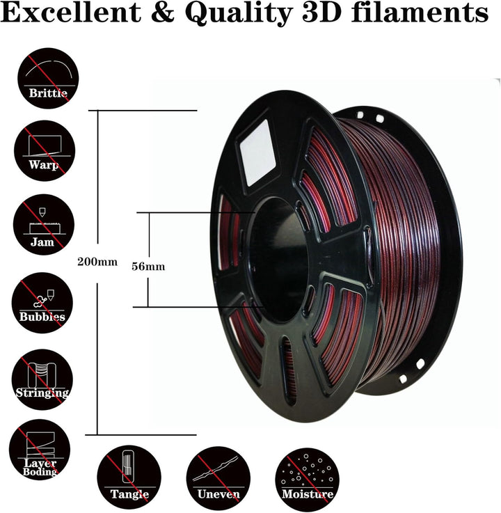 Stronghero3D PLA 3D-Drucker-Filament, 1,75 mm, Galaxie-Rot, Schwarz, Seidenviolett, Nettogewicht: 1