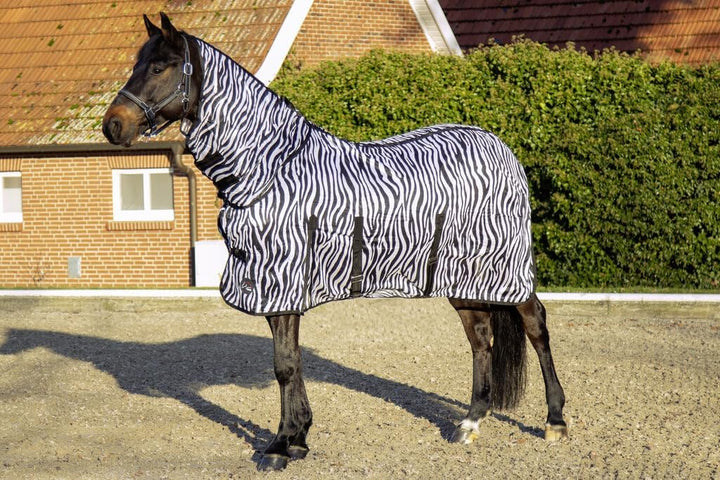 HKM Fliegendecke mit Halsteil -Zebra- mit Bauchlatz, weiss/schwarz, 145 Weiss/Schwarz 145 cm, Weiss/