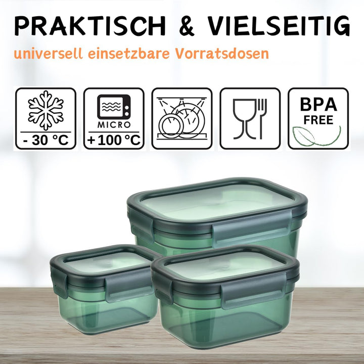 3er Set Aufbewahrungsdosen mit Deckel, luftdicht, auslaufsicher, stapelbar, Vorratsdose, BPA-frei, K