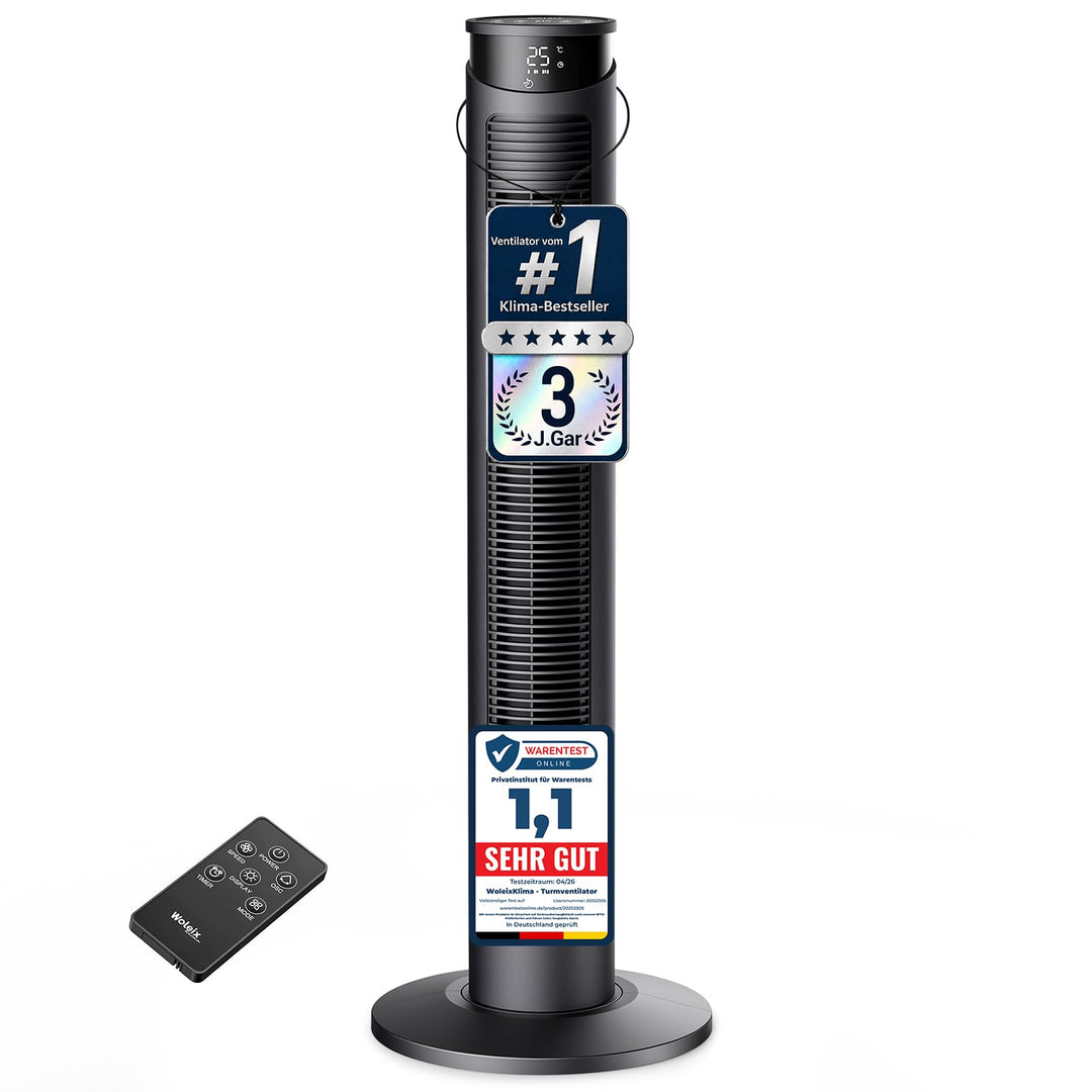 Ventilator sehr leise 25dB, Turmventilator sehr leise mit Fernbedienung, Standventilator sehr leise