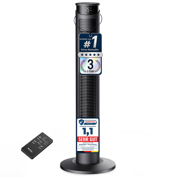Ventilator sehr leise 25dB, Turmventilator sehr leise mit Fernbedienung, Standventilator sehr leise