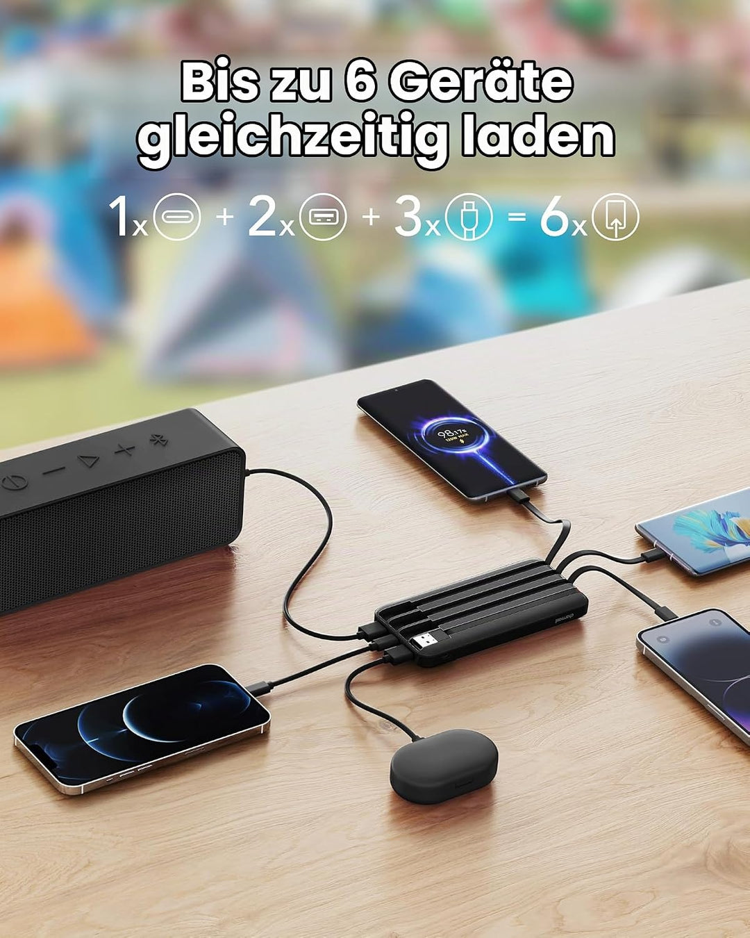 Charmast Powerbank mit integrierten Kabeln, 22,5 W 20000 mAh Powerbank Schnellladung, tragbares Lade