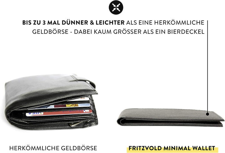 FRITZVOLD MINIMAL Wallet, RFID-Schutz & erweitertes Münzfach, kleines, dünnes Portemonnaie für Herre