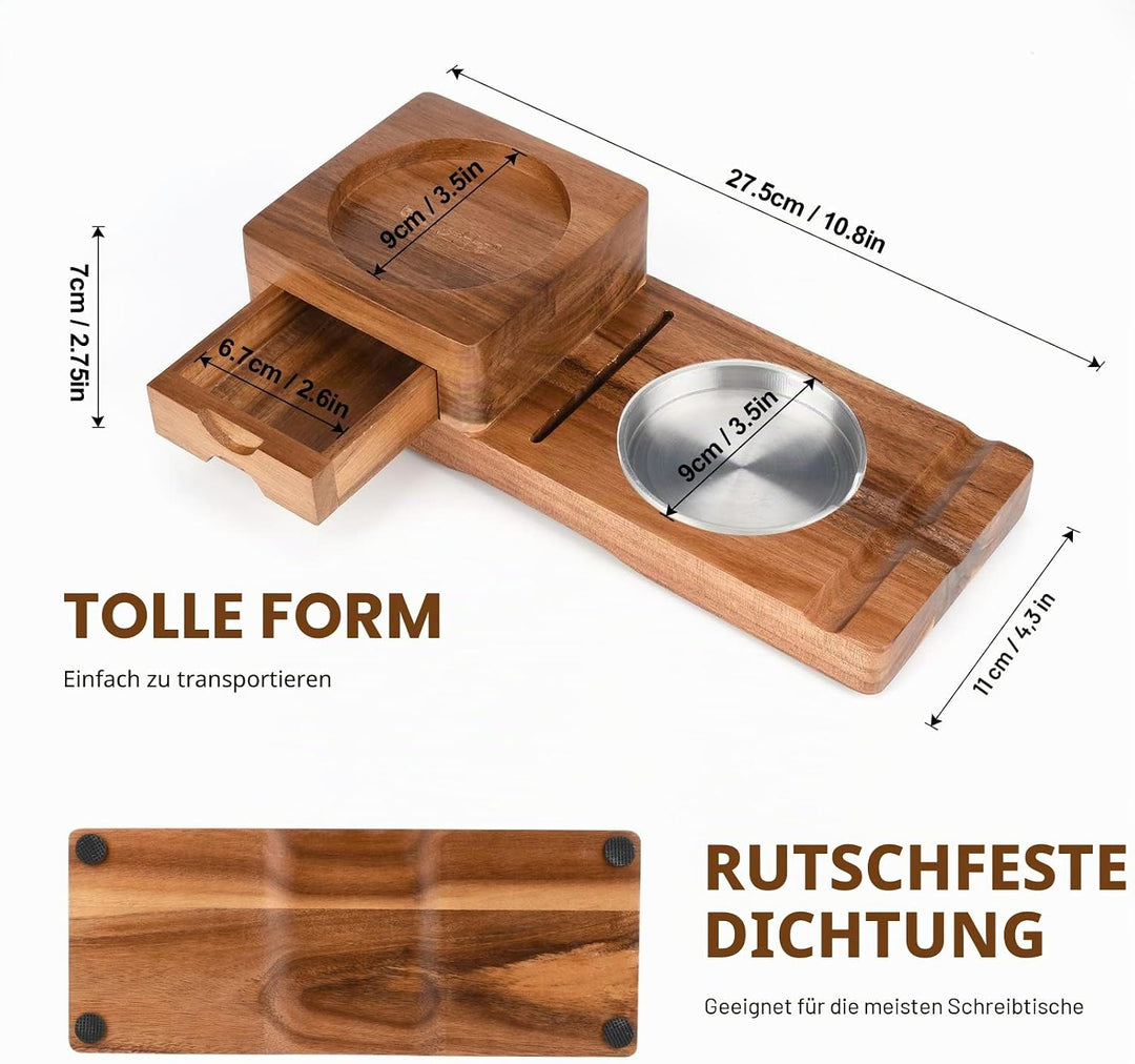 Scotte Zigarrenaschenbecher Untersetzer Whiskeyglas-Tablett & Holzaschenbecher mit Zigarrenschneider