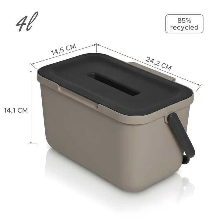 Biomülleimer Küche 4l, Hängmülleimer aus Kunststoff, klein, geruchsdicht, spülmaschinenfest, beige,