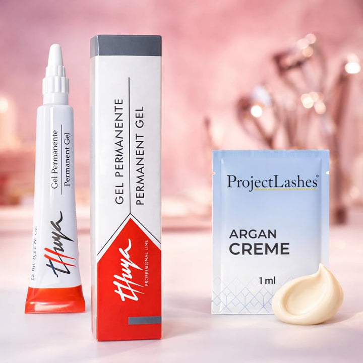 THUYA Permanent Gel 15ml + ProjectLashes Argan Cream 1ml - Augenbrauen Laminiergel und Lifting Wimpe