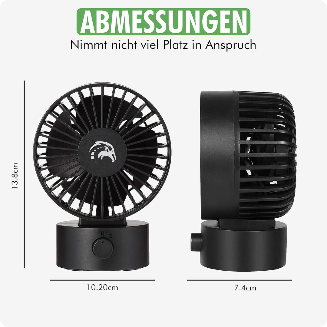 Tischventilator Schwarz - Tischventilator sehr Leise mit 2 Geschwindigkeiten USB Ventilator Wiederau