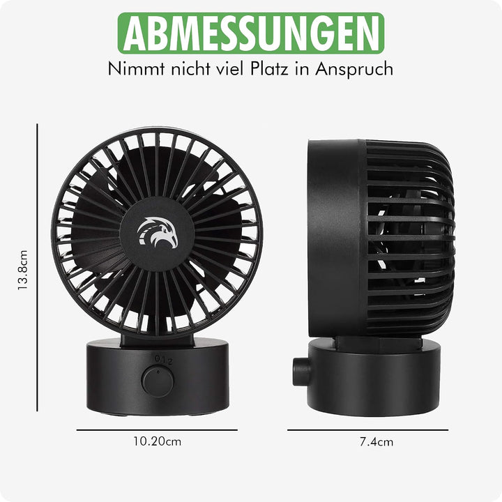 Tischventilator Schwarz - Tischventilator sehr Leise mit 2 Geschwindigkeiten USB Ventilator Wiederau