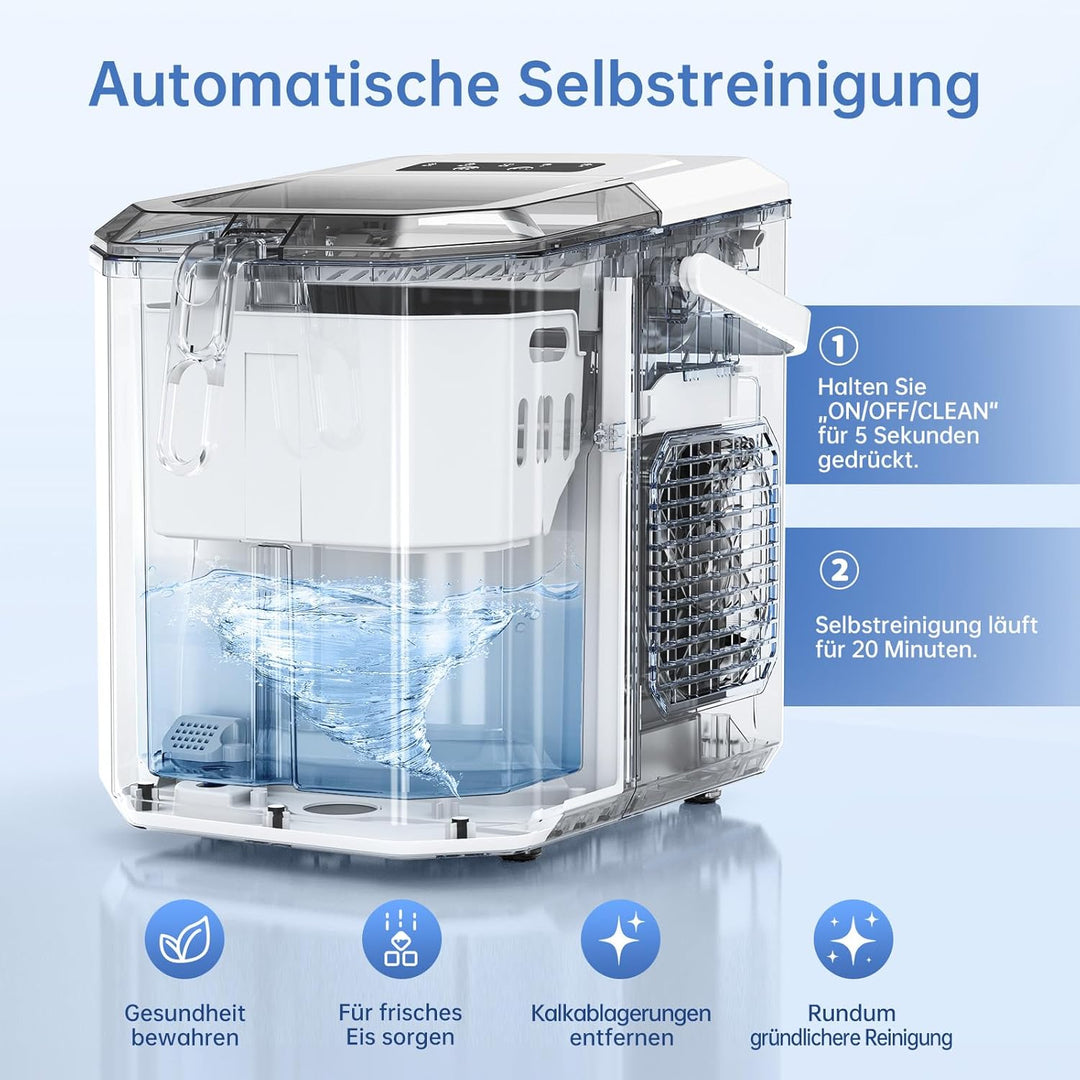 WIE Eiswürfelmaschine 12KG Eiswürfelbereiter Ice Maker, 9 Würfel in 6 Minuten fertig, Eiswürfelmasch